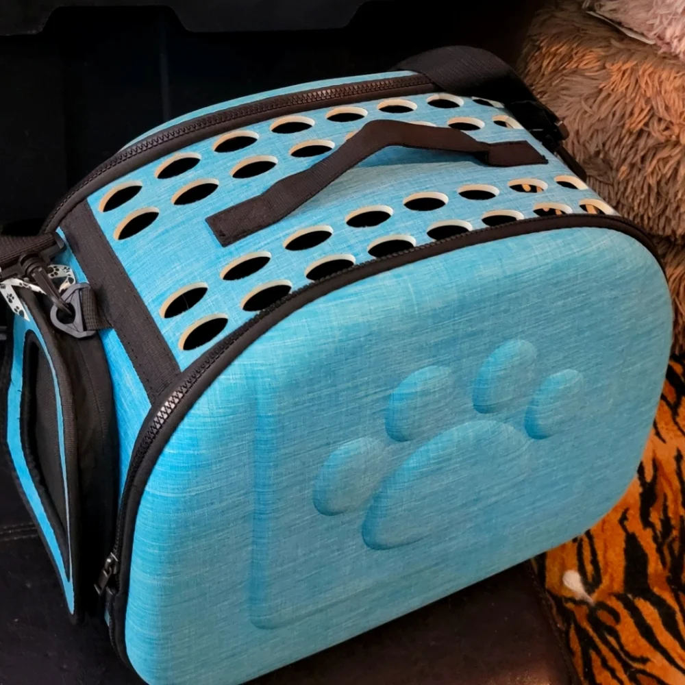 Blue Pet Carrier with Paw Design Dog or Cat. Sz large new!